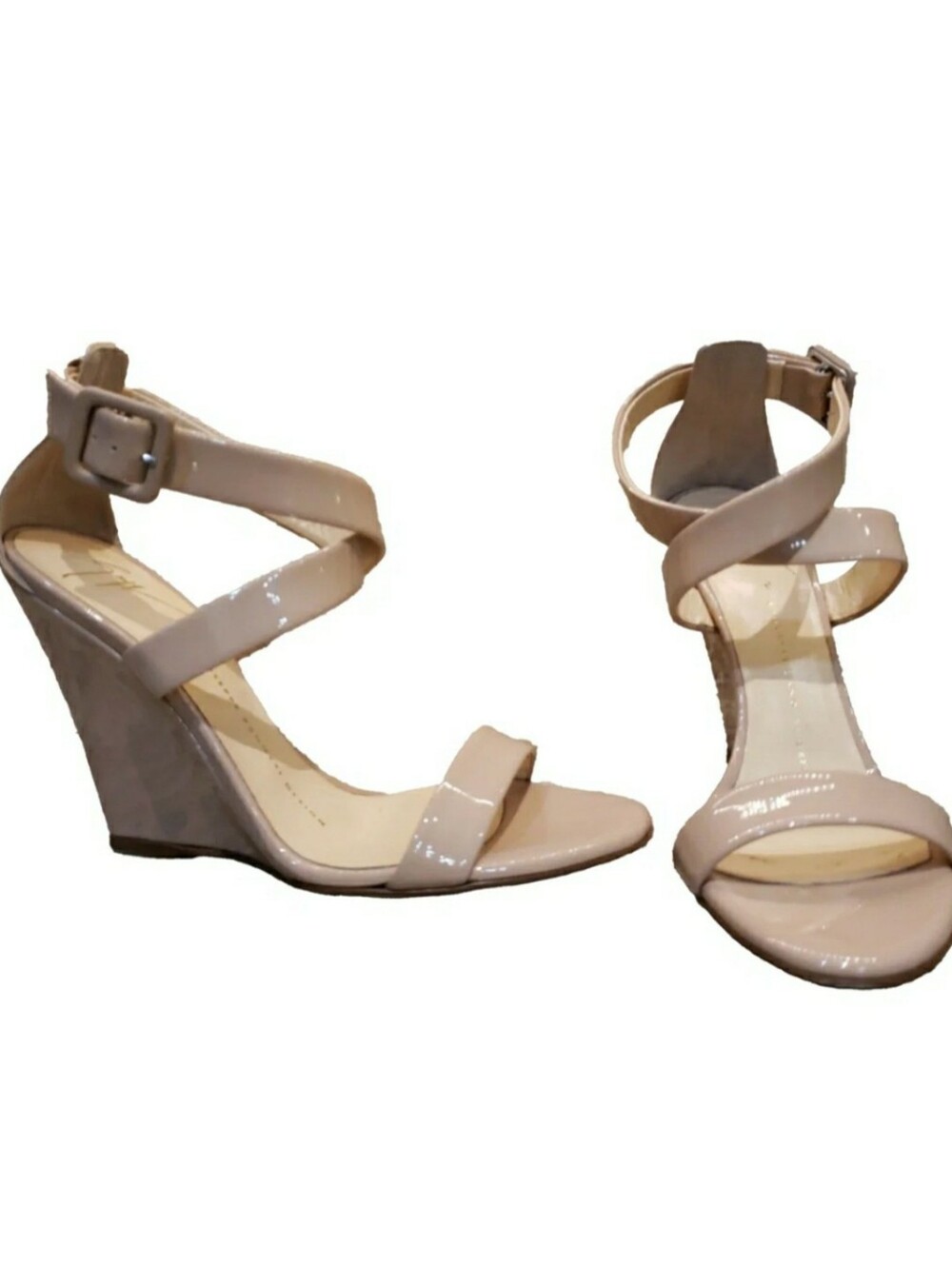 Giuseppe Zanotti Nude Patent Wedge Sandals with Ankle Strap